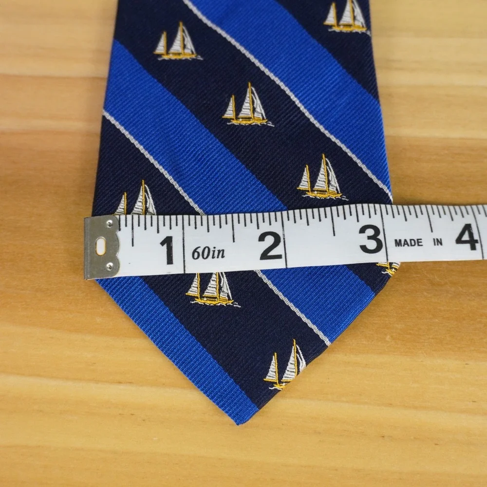 Polo Ralph Lauren Necktie Kids Blue Sailboat Nautical Silk Stripe Preppy Italy